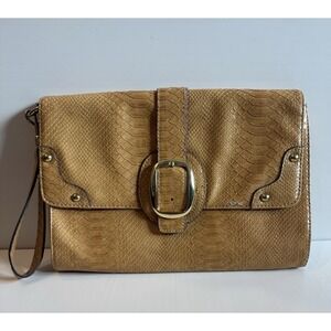 Snake Embossed Faux Leather Clutch Wristlet Camel Tan‎ Y2K Boho Chic Purse